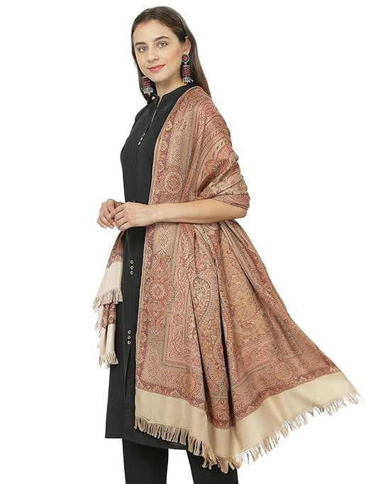 Kashmiri Ladies Beige Reversible Shawl – Elegant & Versatile Luxury