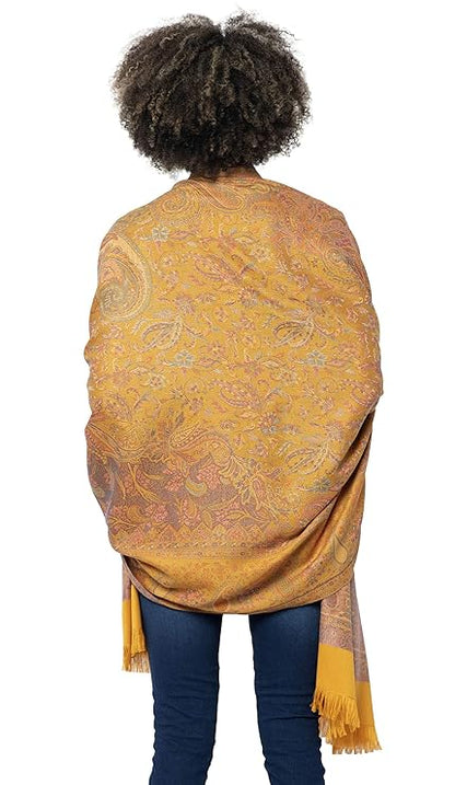 Chic Cashmere Yellow Reversible Shawl – Soft, Stylish & Versatile