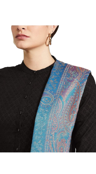 "Blue Self-Designed Reversible Cashmere Shawl – Luxurious Softness & Elegant Versatility"