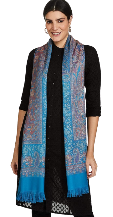 "Blue Self-Designed Reversible Cashmere Shawl – Luxurious Softness & Elegant Versatility"