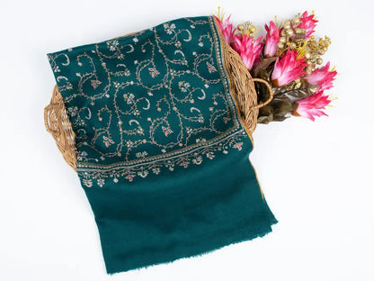 Kashmiri sozni pure pashmina green embroided unisex shawl