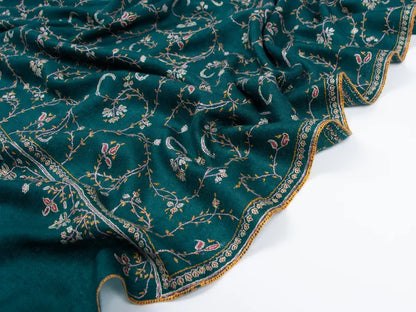 Kashmiri sozni pure pashmina green embroided unisex shawl