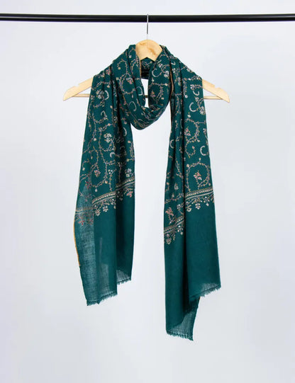 Kashmiri sozni pure pashmina green embroided unisex shawl