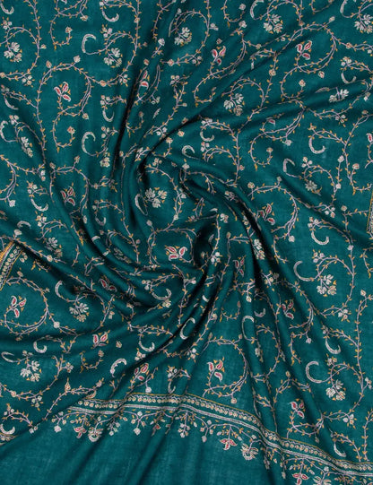 Kashmiri sozni pure pashmina green embroided unisex shawl